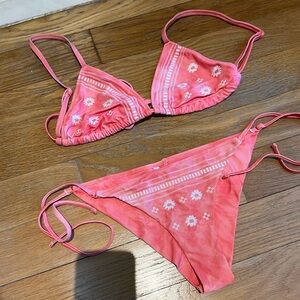 Size M Embroidered Pink Bikini Set by Aerie